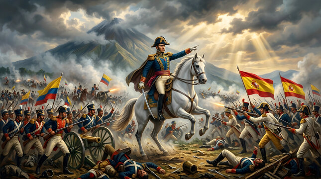 Batalla del Pichincha ilustraci&oacute;n en estilo antiguo