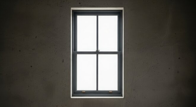 Minimalist double-hung window with concrete wall, offering a stark architectural contrast