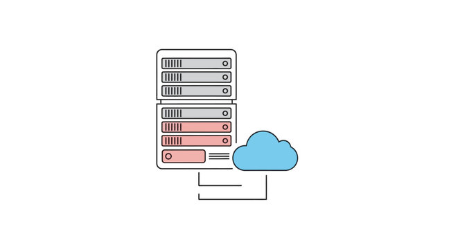 Cloud computing concept with server racks and cloud icon in minimal style.