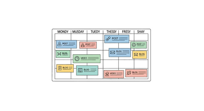 Detailed weekly schedule planner with time blocks and task categories.