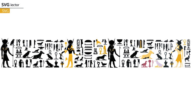 Ancient Egyptian Hieroglyphs and Figures - Historical Art