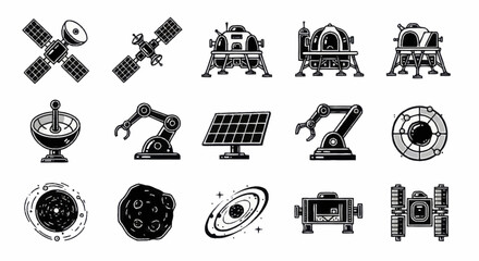 Space Exploration and Robotics Technology Icons Set. © Wita