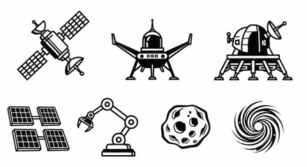 Space Exploration and Technology Doodle Icons Set. © Wita