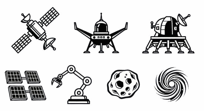 Space Exploration and Technology Doodle Icons Set.