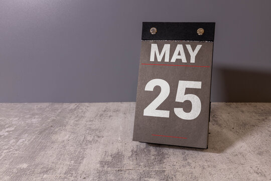 Wooden Calendar Showing the Date of May 25th. Day 25 of May month