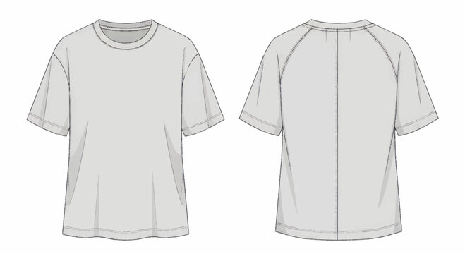 Vector illustration of a blank grey short sleeve t-shirt with front and back views.