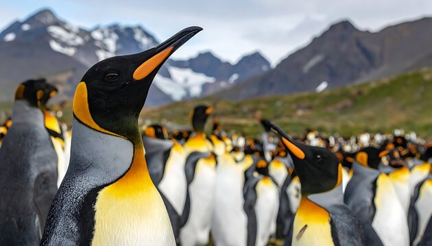 Colony of King Penguins in Landscape.