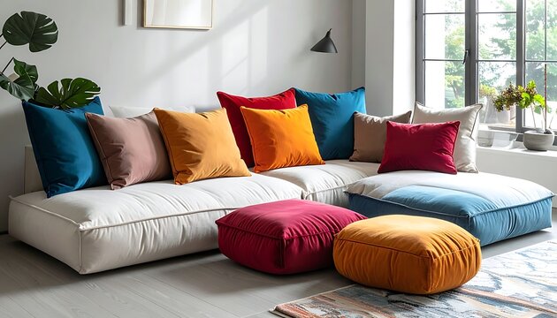 Colorful living room with modern sofa.