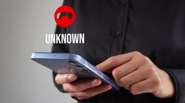 A female business leader using her cell phone with an animated call icon from an unknown person.