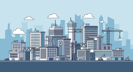 Fototapeta premium Modern Cityscape with Skyscrapers and Urban Buildings.