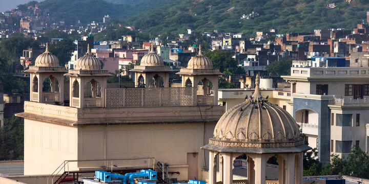 Traditional Jaipur architecture featuring chhatris and cityscape