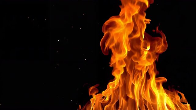 黒背景に燃え上がる炎の迫力を捉えた火のクローズアップ