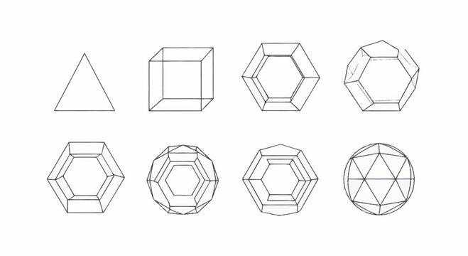 Geometric Shapes and Polyhedra Wireframe Illustrations.