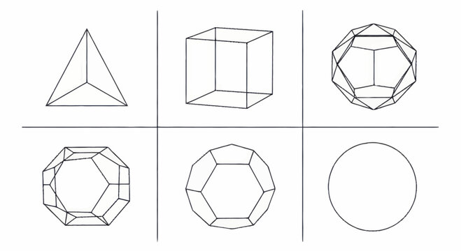 Geometric Shapes and Polyhedra Wireframe Illustrations.