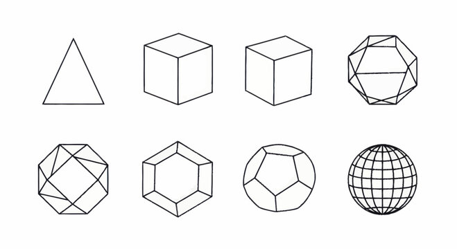 Geometric shapes collection featuring various polyhedra and a sphere.