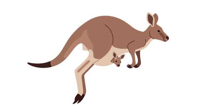 Vector Illustration of a Mother Kangaroo with a Joey in Her Pouch Isolated on White Background