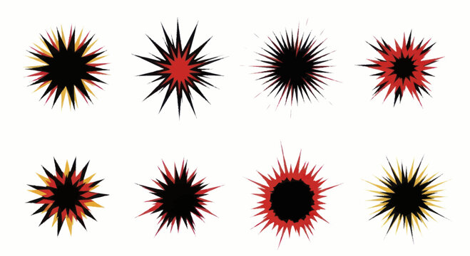 Abstract Starburst Shapes Collection with Spiky Designs and Vibrant Colors.