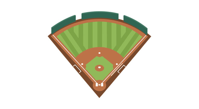 Baseball Field Top View Illustration with Green Grass and Brown Dirt for Sports Concepts