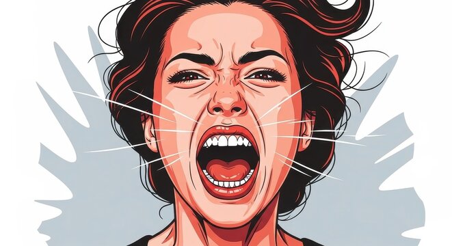 Illustration of a Woman Screaming in Frustration and Anger.