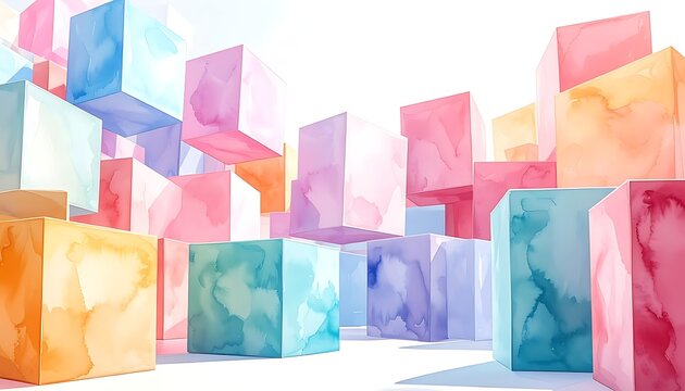 Colorful geometric shapes floating freely.