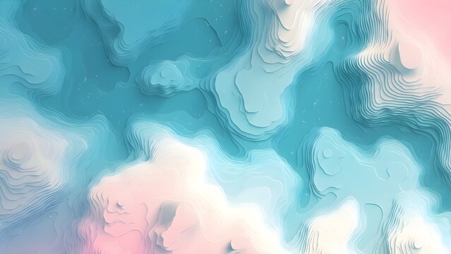 Abstract paper cut topographic map background. Teal and pink layers create dramatic 3D depth and unique artistic conceptual landscapes. Perfect modern art for design projects