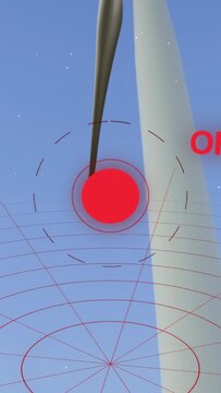 Vertical video: Red HUD locking starting camera close-up while turbine rotating for hub check
