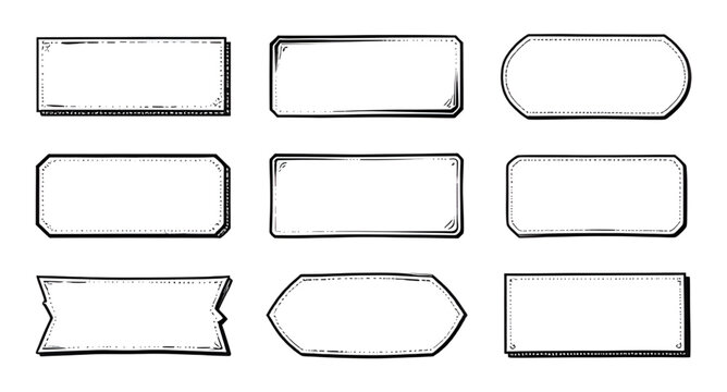 rectangular frame set, hexagonal border design, decorative label boxes, geometric text frames, modern name tag templates, stylish border collection, elegant outline frames, badge label graphics, decor