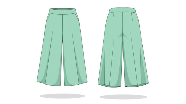 Women's Mint Green Wide Leg Trousers Fashion Technical Sketch - Front and Back View Vector Illustration for Apparel Design