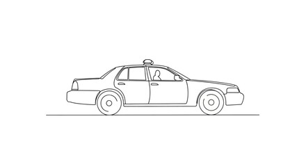 Naklejka premium Hand-drawn sketch of a classic taxi car in profile view, white background, simple line art.
