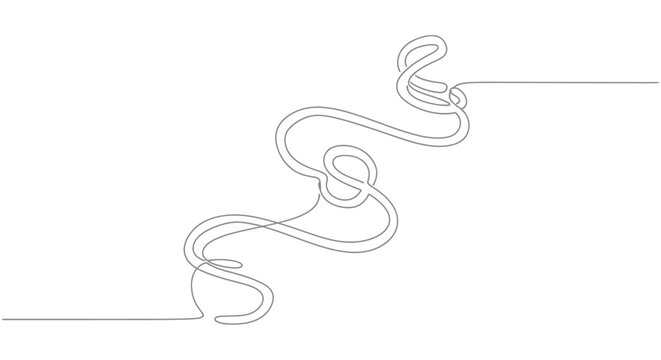 Continuous Line Drawing of a Tangled Rope on White Background