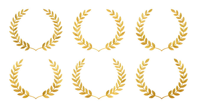 gold laurel wreath, victory emblem set, award wreath design, winner badge icon, achievement symbol, golden champion emblem, honor wreath illustration, prestige award graphic, decorative laurel branche