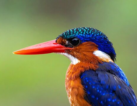 Colorful Kingfisher Bird Profile Portrait Closeup.