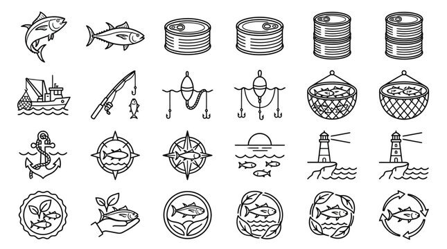 Fisherman catches tuna on a world ocean day while fishing with various gear and equipment.