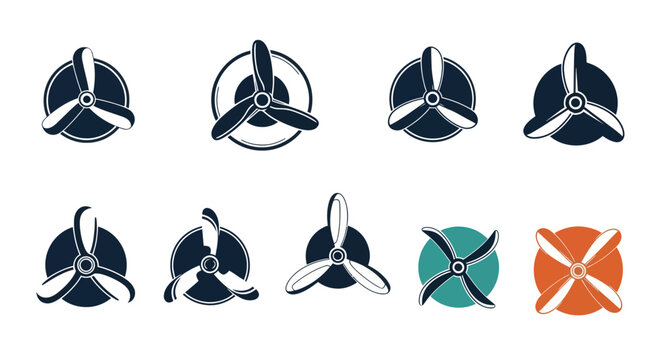 Airplane Propeller Icons Set - Aviation Symbols Collection