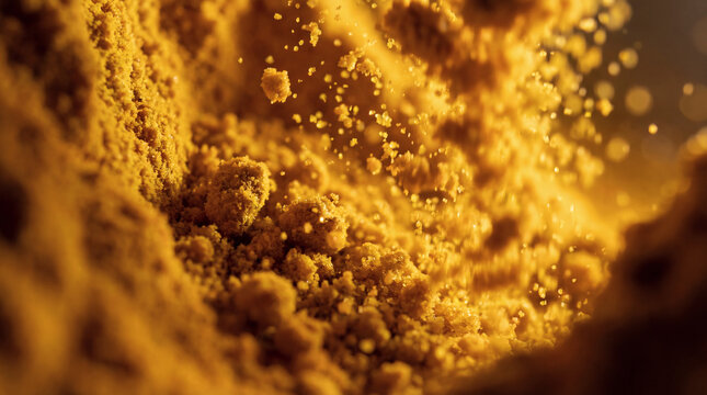 Macro Close Up of Falling Golden Brown Sugar Grains