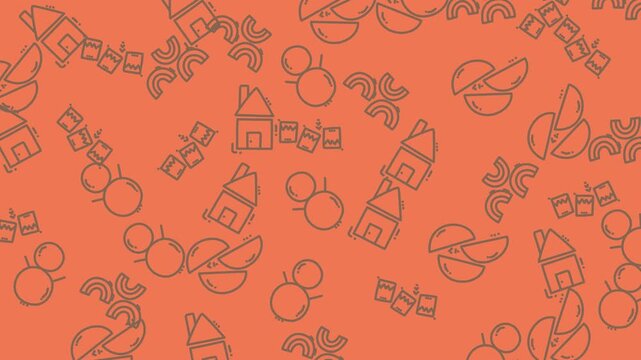Vibrant Orange Abstract Pattern With Doodles For Video.