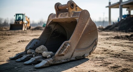 Fototapeta premium Heavy Construction Equipment Excavator Bucket on Building Site.