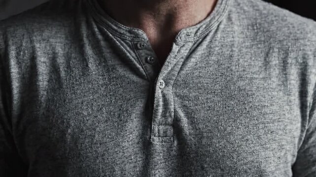 Subtle chest breathing close up showing anxiety and tension