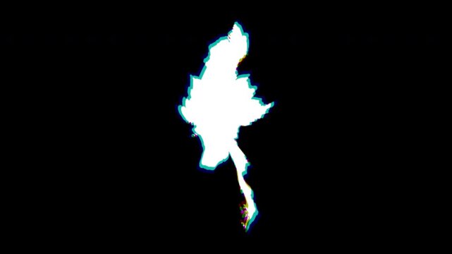 Myanmar white and chromatic abstract map pop animation black background