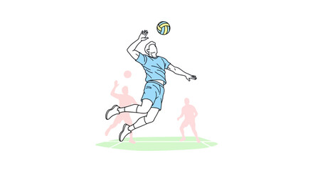 Fototapeta premium Dynamic male volleyball player jumping to spike the ball