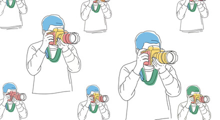 Obraz premium Illustration of people holding cameras and taking photos as a hobby.