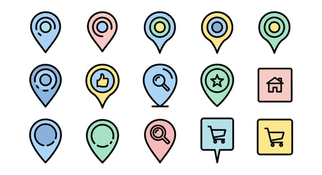 Collection of location pin icons.