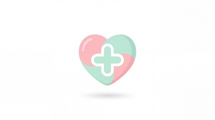 Obraz premium Cute medical heart icon with cross isolated on white background, healthcare and hospital symbol