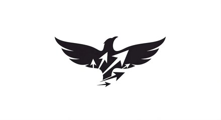 Obraz premium Stylized Silhouette of a Soaring Eagle with Upward Pointing Arrow Graphics