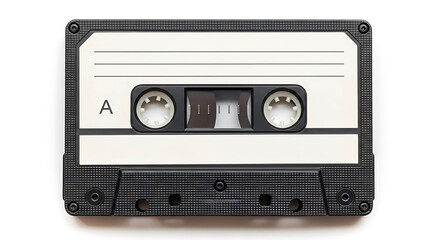 Naklejka premium Black audio cassette tape with white label and A side designation music vintage