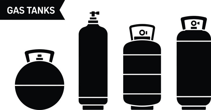 Black silhouette of various gas tanks on white background