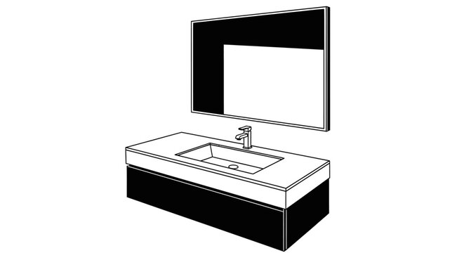 Modern bathroom vanity and mirror illustration for interior design projects