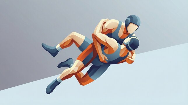 Vector Illustration of Two Wrestlers in a Grappling Match