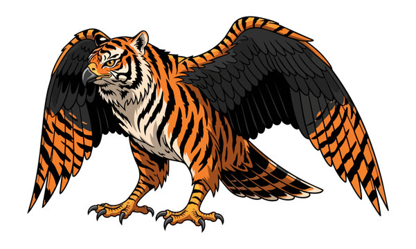 Fantasy creature illustration tiger eagle hybrid isolated