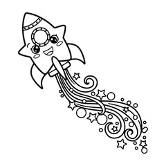 Obraz premium Cute Rocket Star Trail Cartoon
